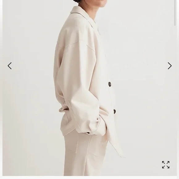 Madewell Ponte Oversized Shirt Jacket Linen Ivory Large NWT - Picture 2 of 10
